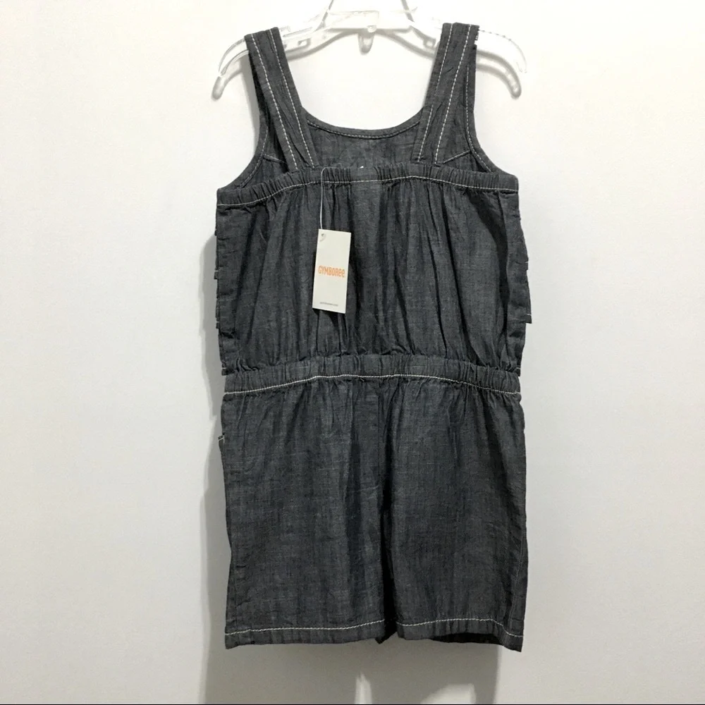 🆕 Gymboree Denim Sleeveless Romper Floral Ladybug Embroidery